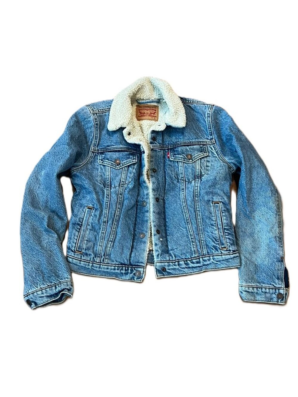 Levi's Trucker Denim Jacket Sherpa Lined Button Up Medium Wash Size Small